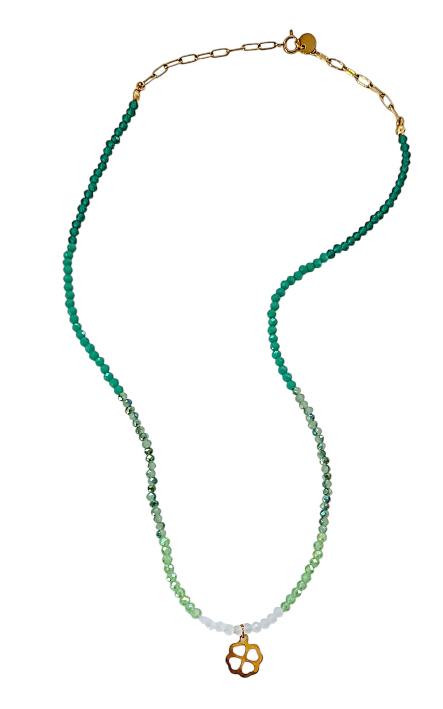 Necklace with colorful crystal stones and stainless steel flower