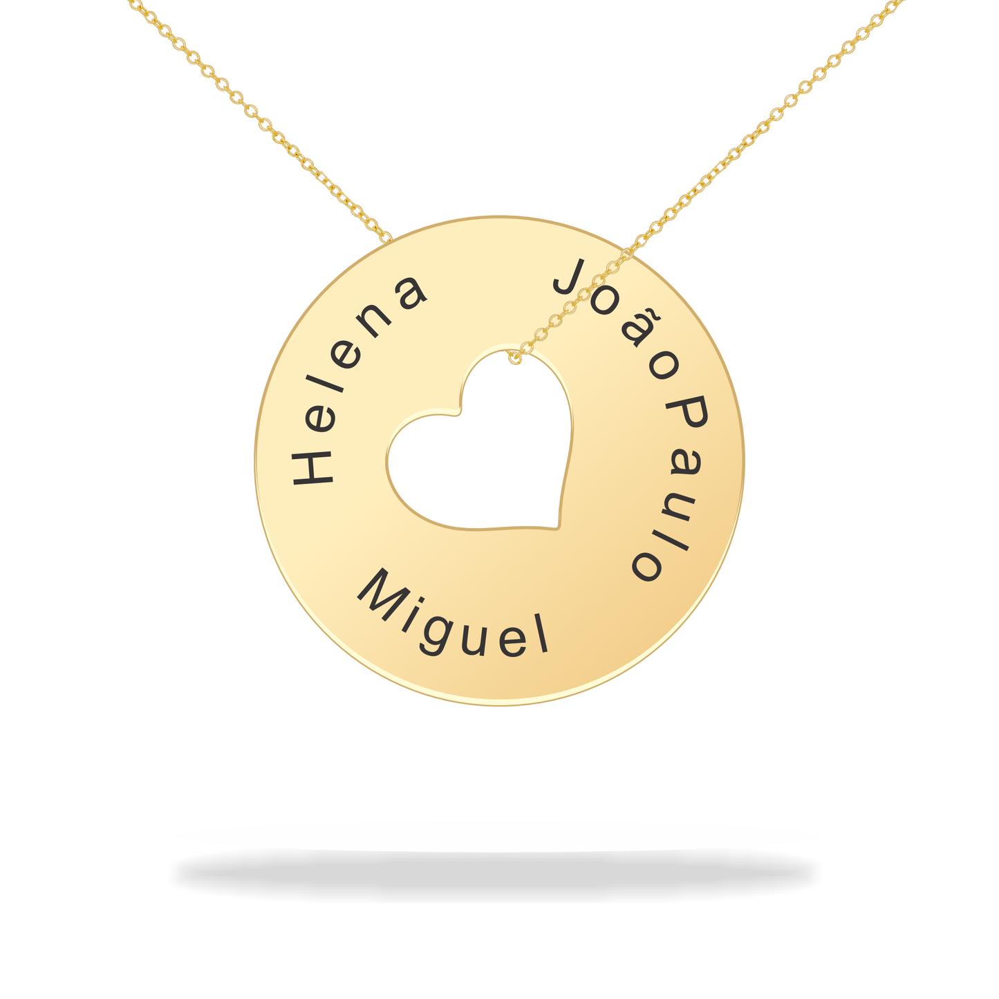 Custom round heart necklace family name, 14K Gold Filled